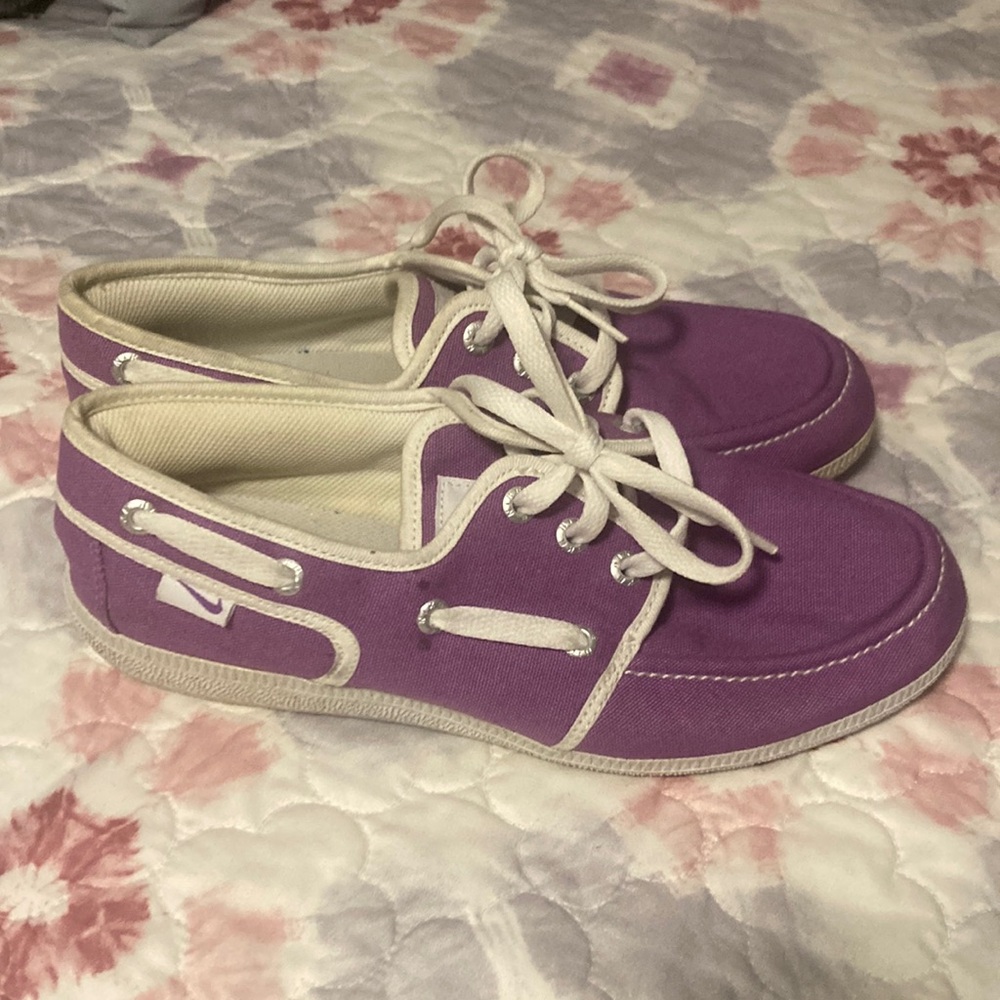 Nike purple an white boat shoes, size 8 1/2